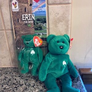 Erin The Bear 1997 Retired Toy Ty Beanie Baby P.E. Pellets & Mini McDonald’s Set